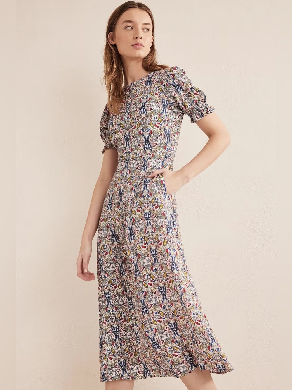 Boden Corinne Midi Dress Floral Puff Sleeve 2P NEW NWT Paisley